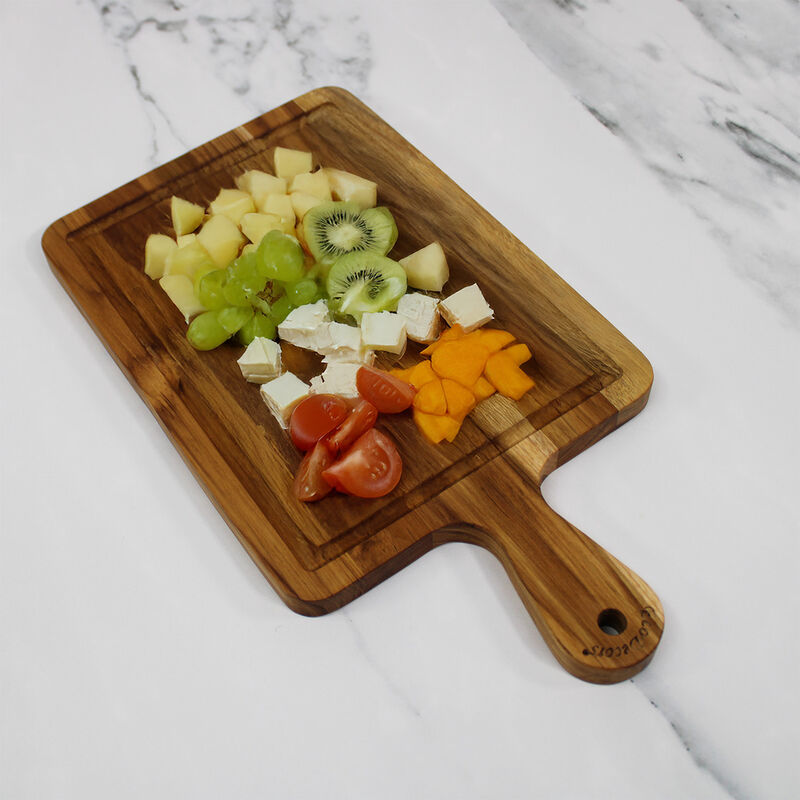 EcoDecors 15.5" x 8.5" Edge Grain FSC Teak Cutting Board with Handle