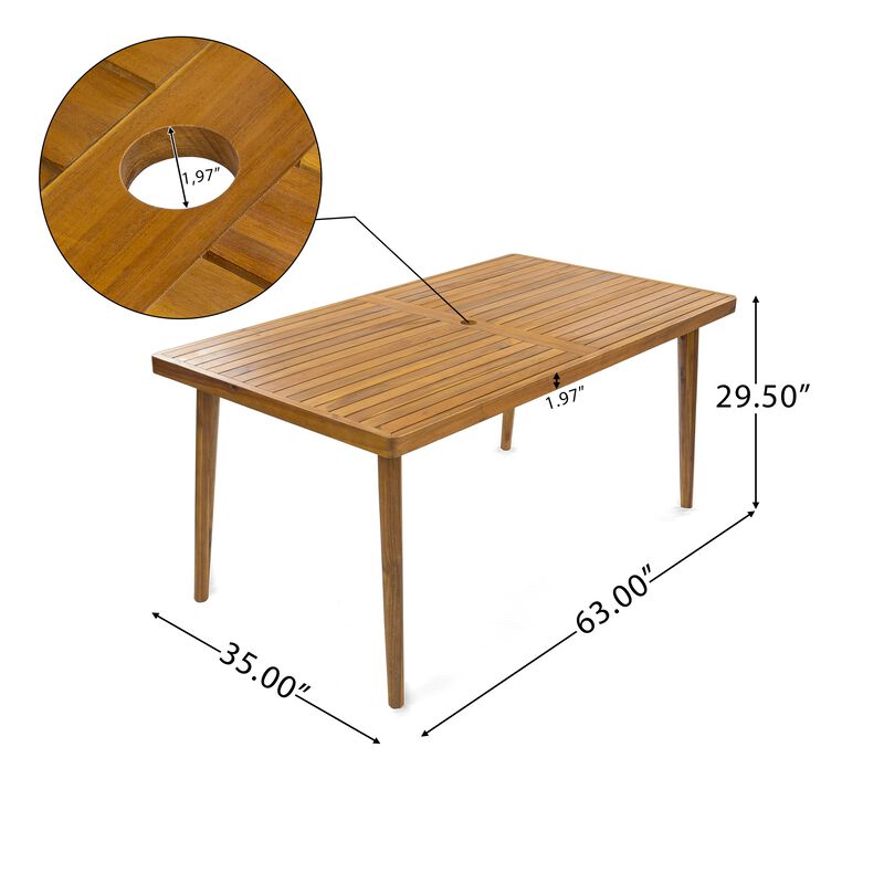 Acacia Wood Outdoor Dining Tables, Weather-resistant Slatted Tabletop Dining Tables With Tapered Leg image number 2