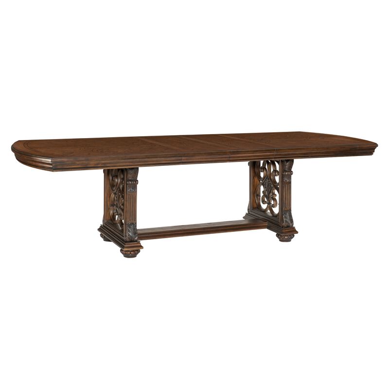 Traditional Formal Dining Room Furniture 1pc Table with Separate Extension Leaf Classic Routed Pilasters, Moldings and Decorative Pediments Dark Oak Finish image number 6