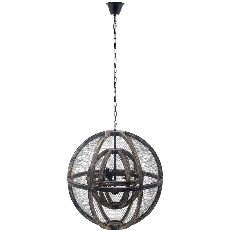 Modway Gravitate Rustic Oak Wood Globe Pendant Light Chandelier image number 0