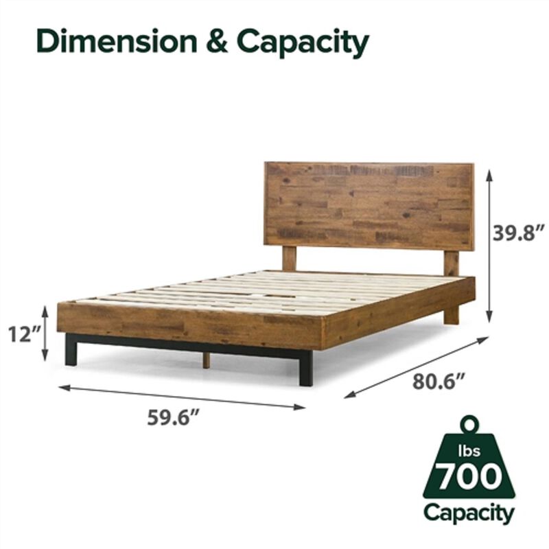 Solid Wood Platform Bed with Adjustable Headboard – Contemporary Low Profile Frame
