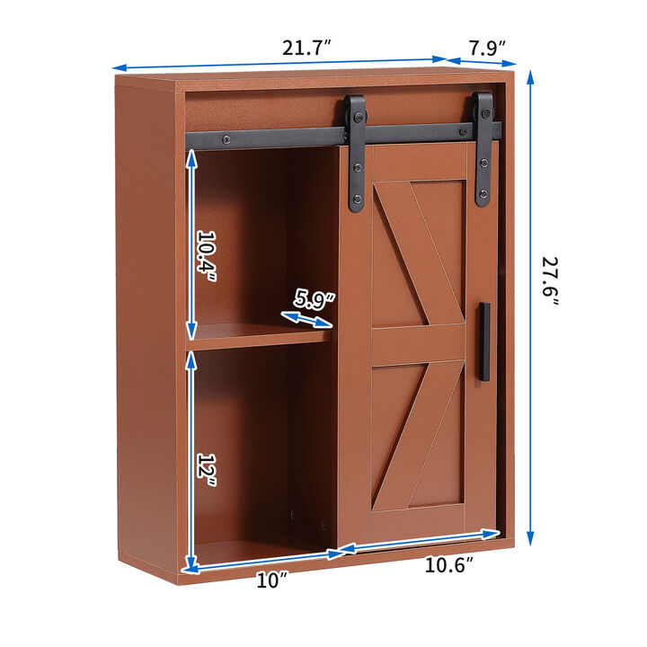 Wood wall-mounted storage cabinet, 5-layer toilet bathroom storage cabinet, multifunctional cabinet with adjustable door, chocolate brown