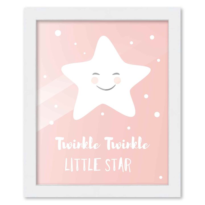 8x10 Framed Nursery Wall Art Hand Drawn Twinkle Twinkle Little Star Poster in White Wood Frame For Kid Bedroom or Playroom