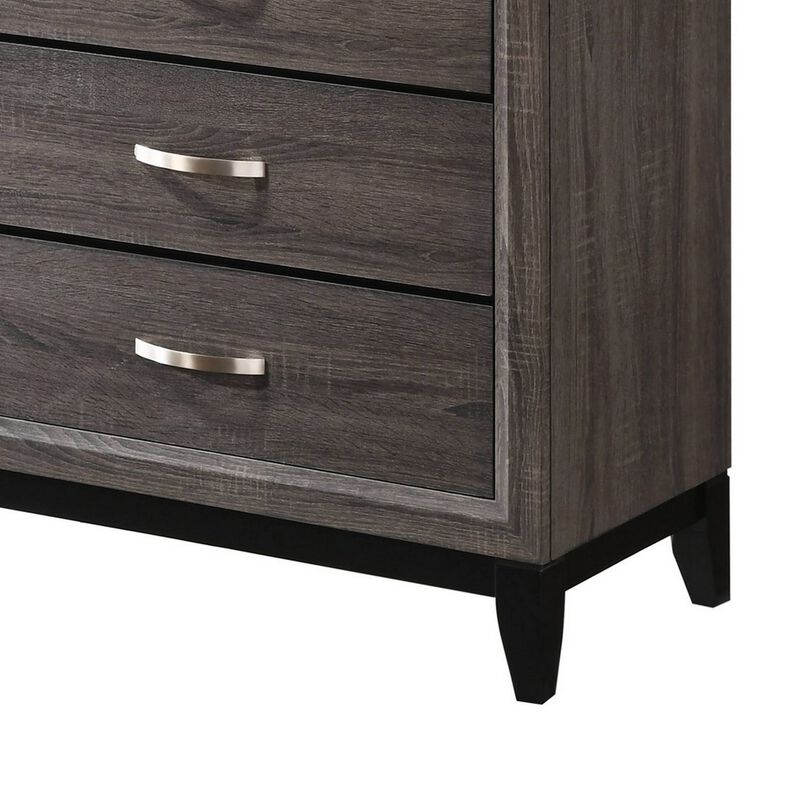 Chest with 5 Storage Drawers and Grain Details, Gray - Benzara