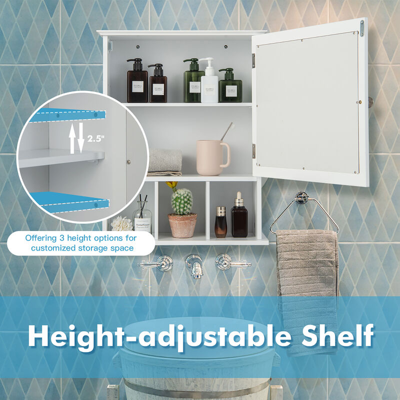 Costway Mirrored Medicine Cabinet Bathroom Wall Mounted Storage W/Adjustable Shelf White