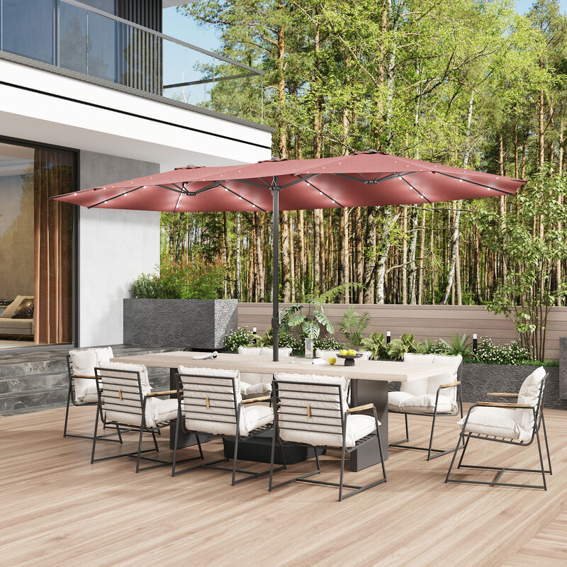 FUFU&GAGA 15-ft x 9-ft Wine Red Large Outdoor Cantilever Umbrella with Solar Panel, Lights & Base, Iron Frame Offset Sunshade image number 2