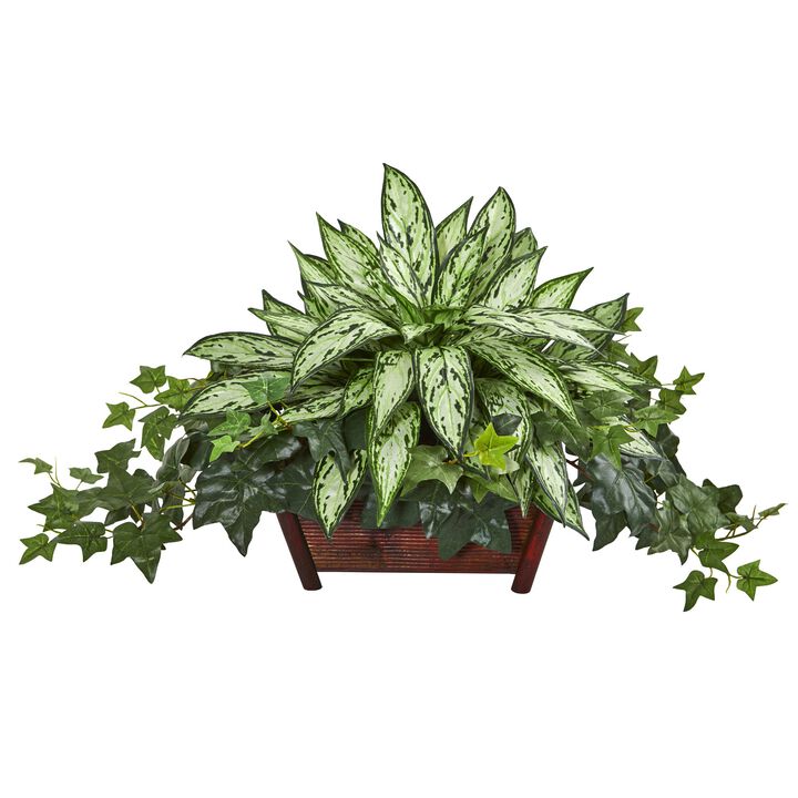 HomPlanti Silver Queen and Ivy Artificial Plant in Decorative Planter