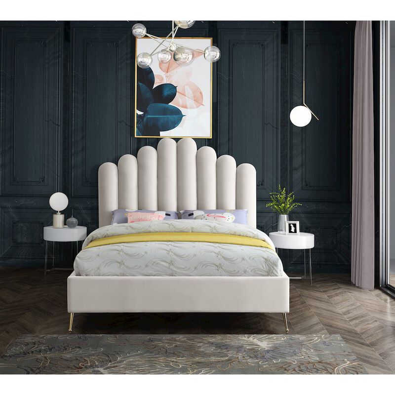 Meridian Furniture Lily Cream Velvet Queen Bed