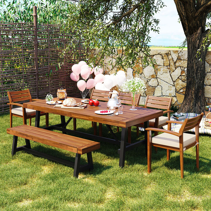 Merax Retro 6 Pieces Outdoor Wood Dining Set