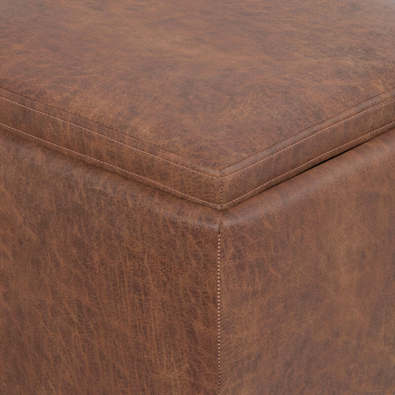 Natasha 18 inch Wide Contemporary Square Mid&nbsp;Century Storage Ottoman with Tray in Distressed Saddle Brown  Vegan Faux Leather, Assembled image number 7