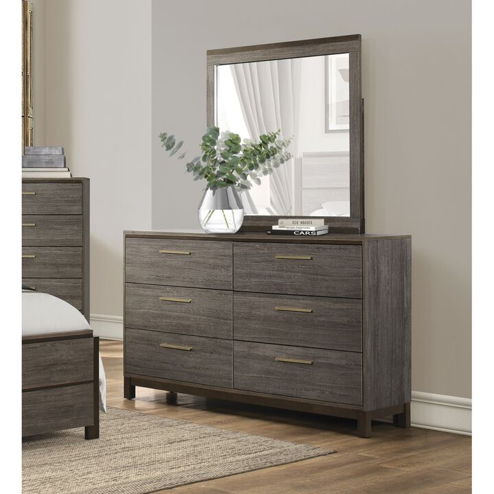 Contemporary Styling 1pc Dresser of 6x Drawers with Antique Bar Pulls Two-Tone Finish Wooden Bedroom Furniture