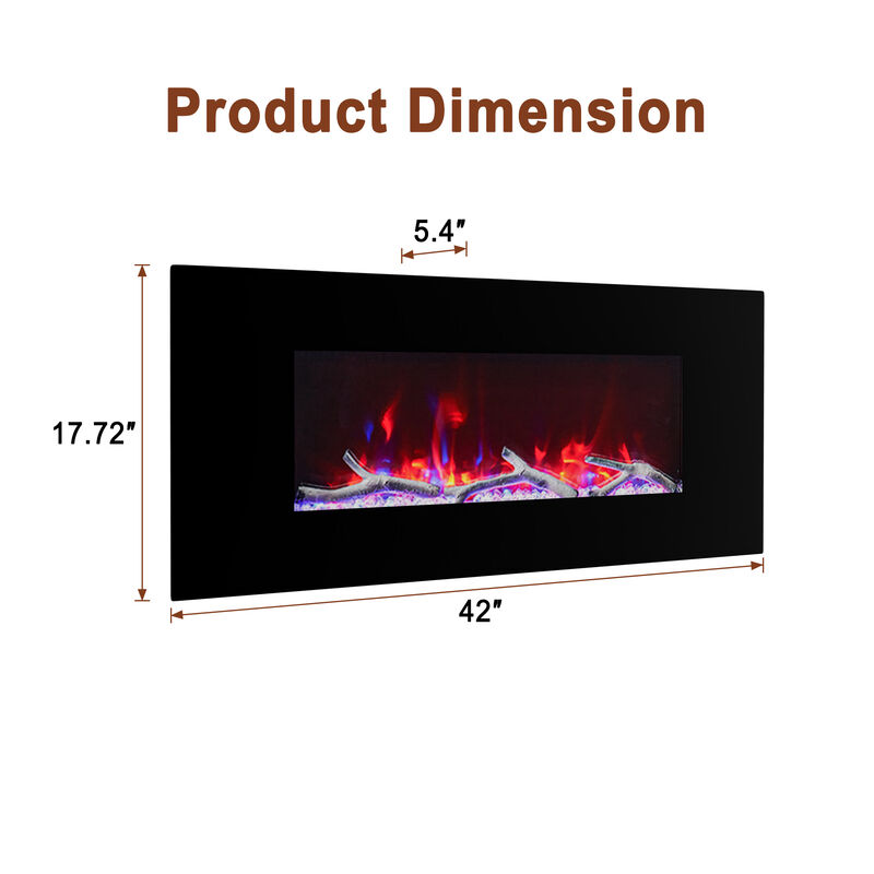 MONDAWE 42" Wall-Mounted Electric Fireplace 5120 BTU Heater with Bluetooth Speaker & Remote Control Adjustable Flame Color & Temperature Setting