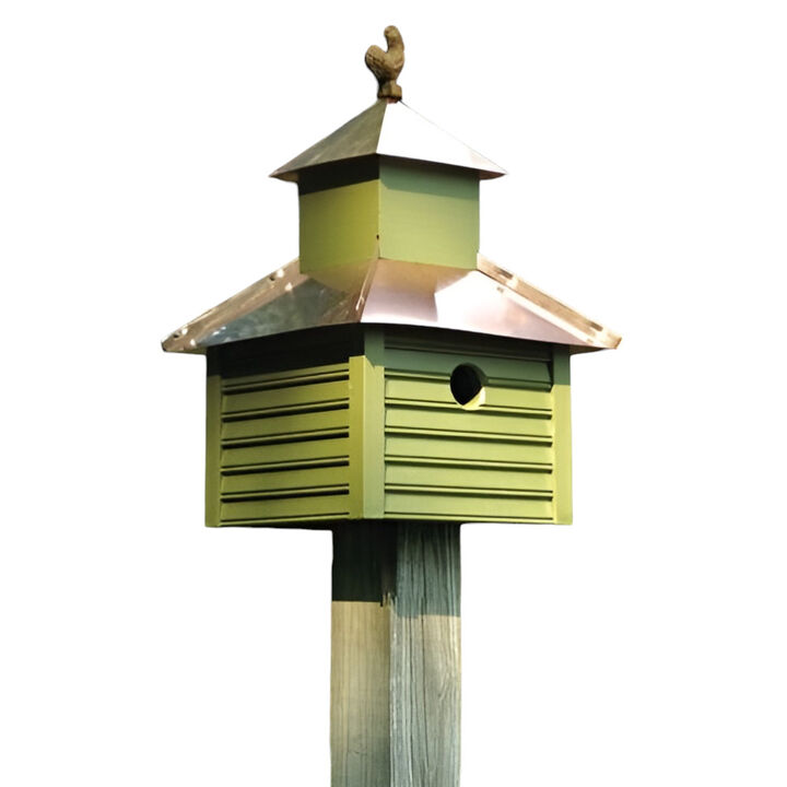 Decorative Pinion Birdhouse with Body and Copper Roof, Rooster Top