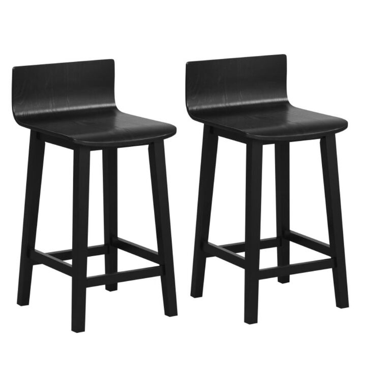 Hivvago Wood Bar Stools Set of 2 with Solid Back and Seat