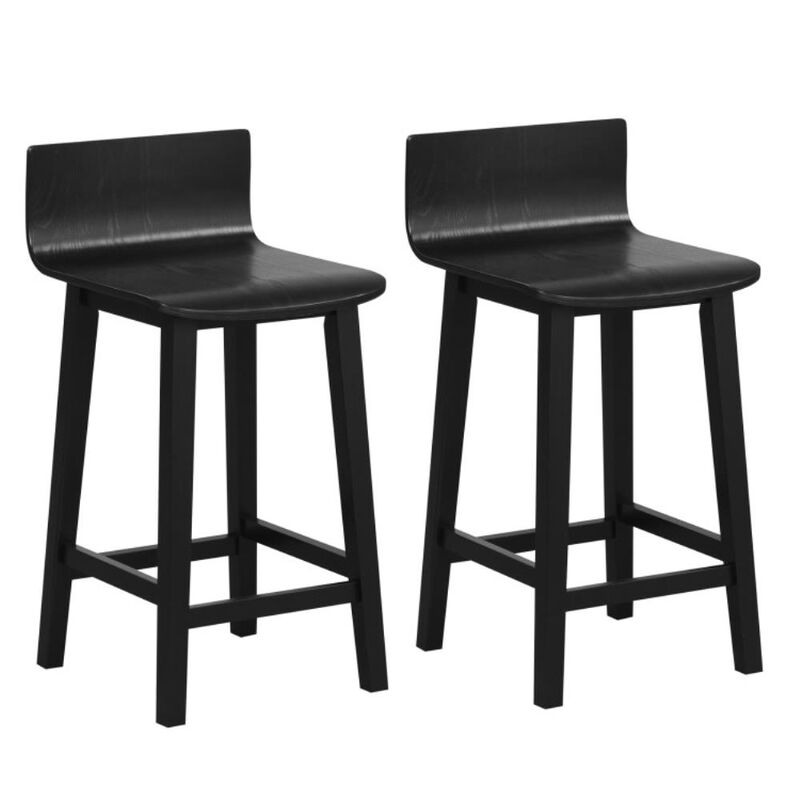 Hivvago Wood Bar Stools Set of 2 with Solid Back and Seat