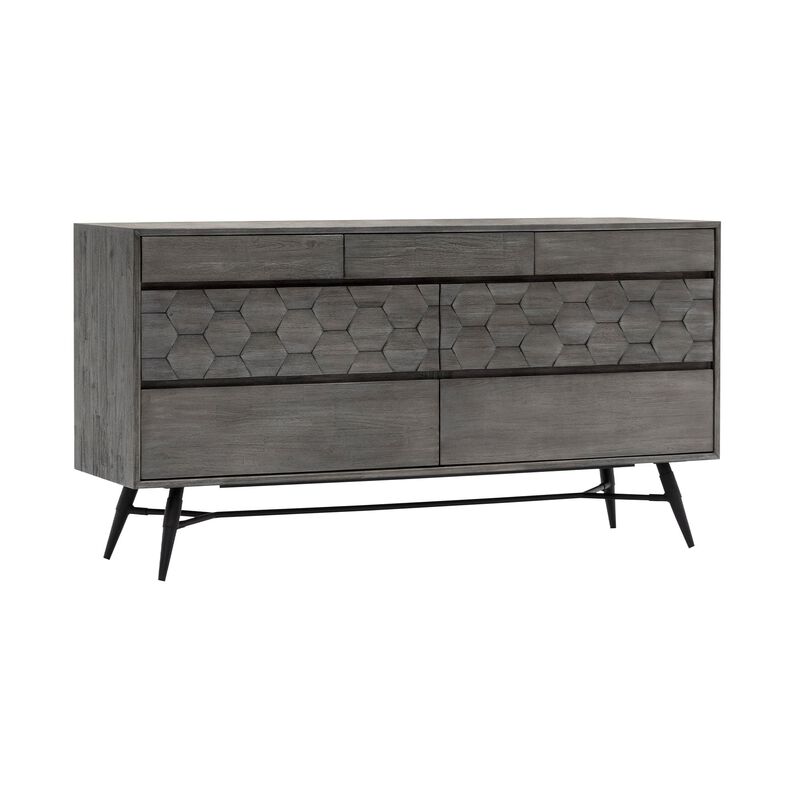 6 Drawer Dresser in Gray Acacia Wood image number 6