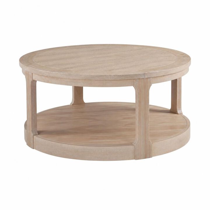 GOODSILO 40 Inch Large 2-Tier Round Wooden Center Coffee Table with Wheels, Rustic Style for Living Room Office Apartment