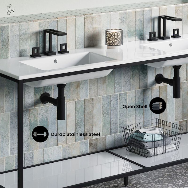 72 Double, Freestanding, Open Shelf, Matte Black Metal Frame Bathroom Vanity image number 3