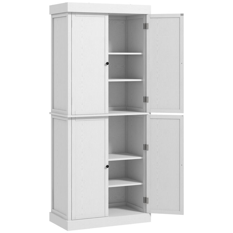 72" White Elegant Kitchen Pantry: Doors, Shelves, Storage