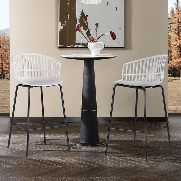 Glamour Home Set of 2 Basia Gray Plastic Counter Stool with Slatted Back and Iron Legs