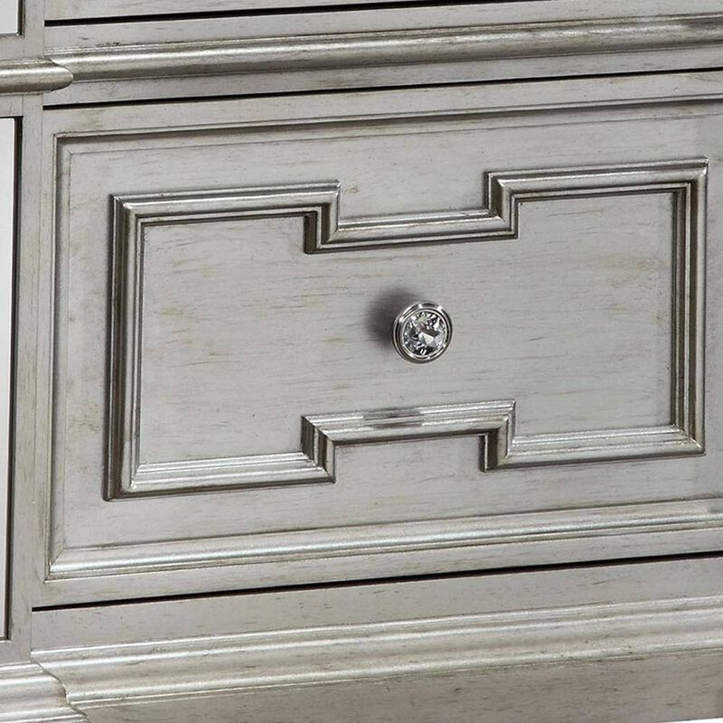 Streamdale Glam Silver Nightstand with Mirrored Accents