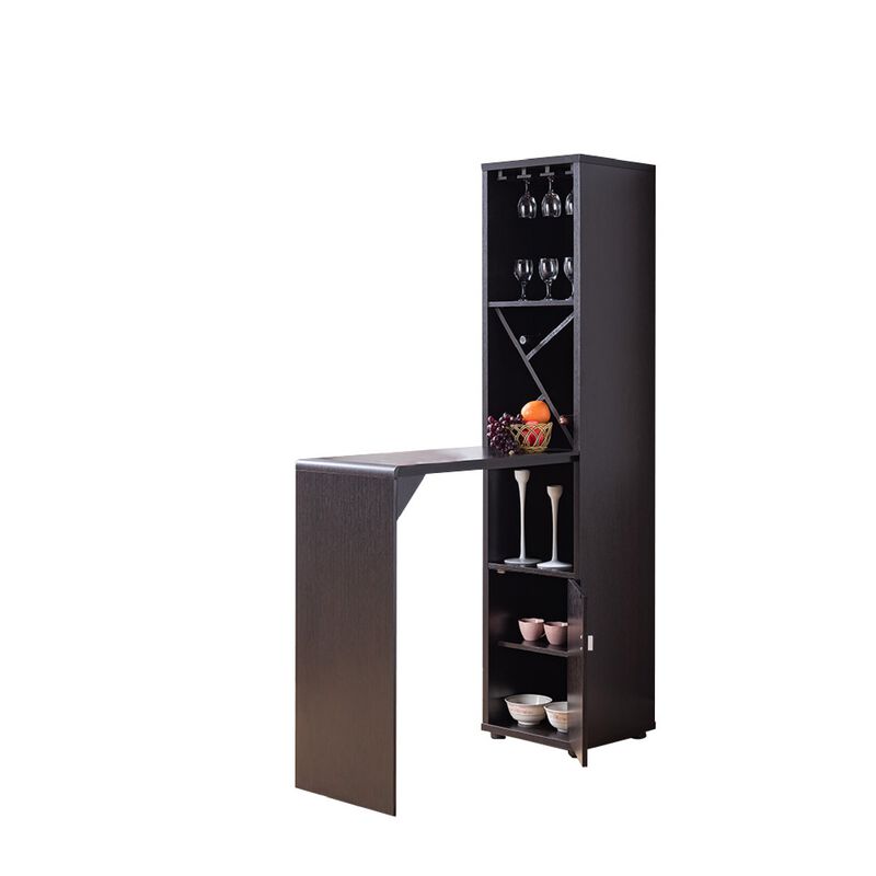 Wooden Wine Cabinet with Spacious Storage and Bar Table, Red Cocoa Brown