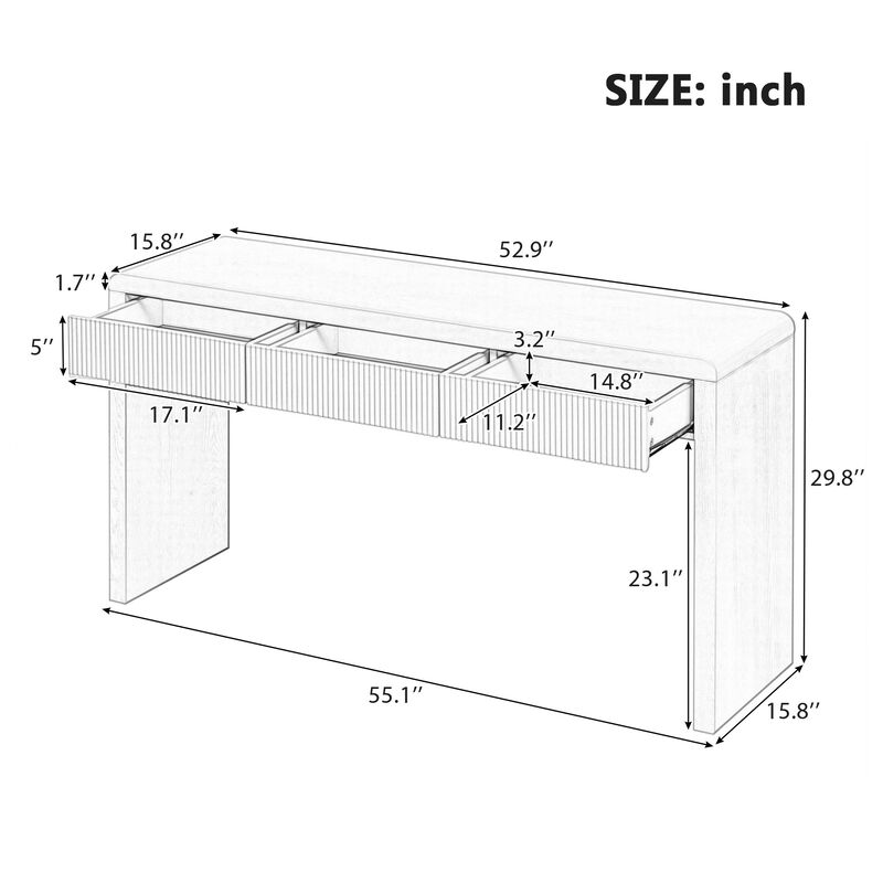 Merax Rustic Console Table with 3 Fluted Drawers