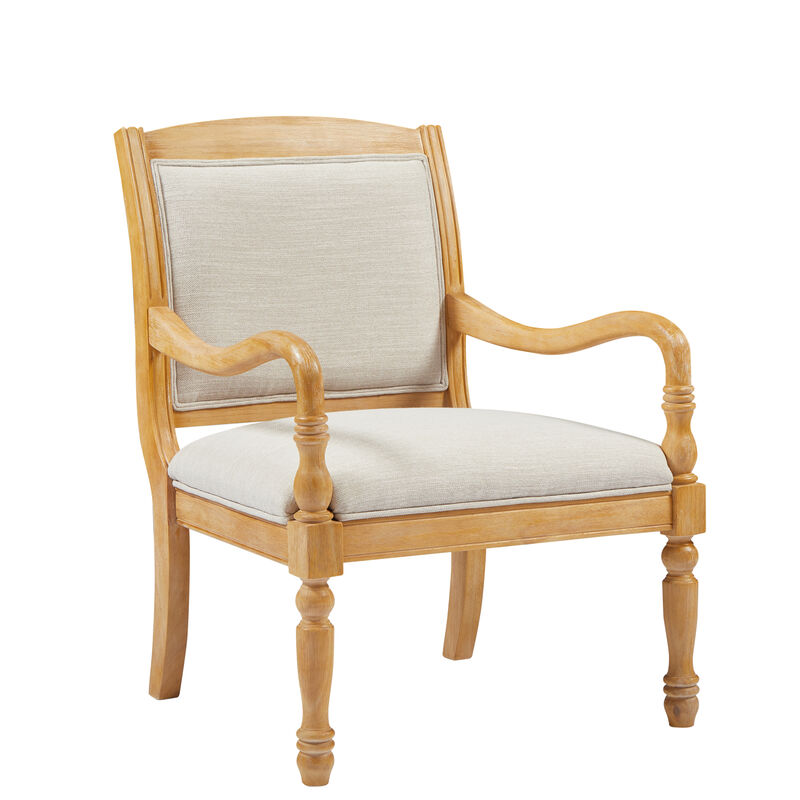 Merax Solid Wood Accent Chair with Cylindrical Spindle Legs, Carved Details, Durable Polyester Upholstery image number 0