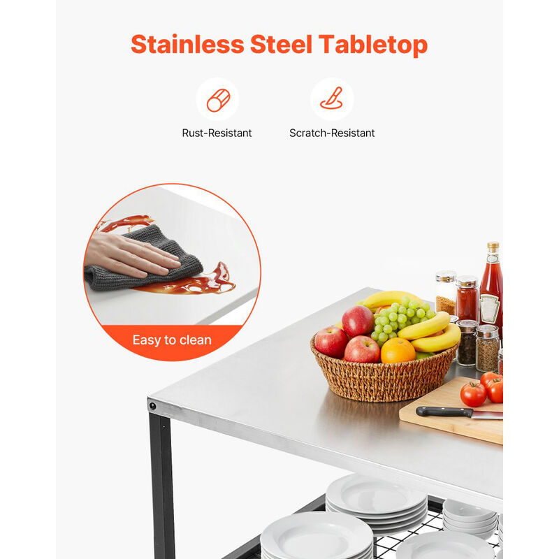 Outdoor Grill Cart with Stainless Steel Top 4 Wheels and Mesh Shelves image number 5