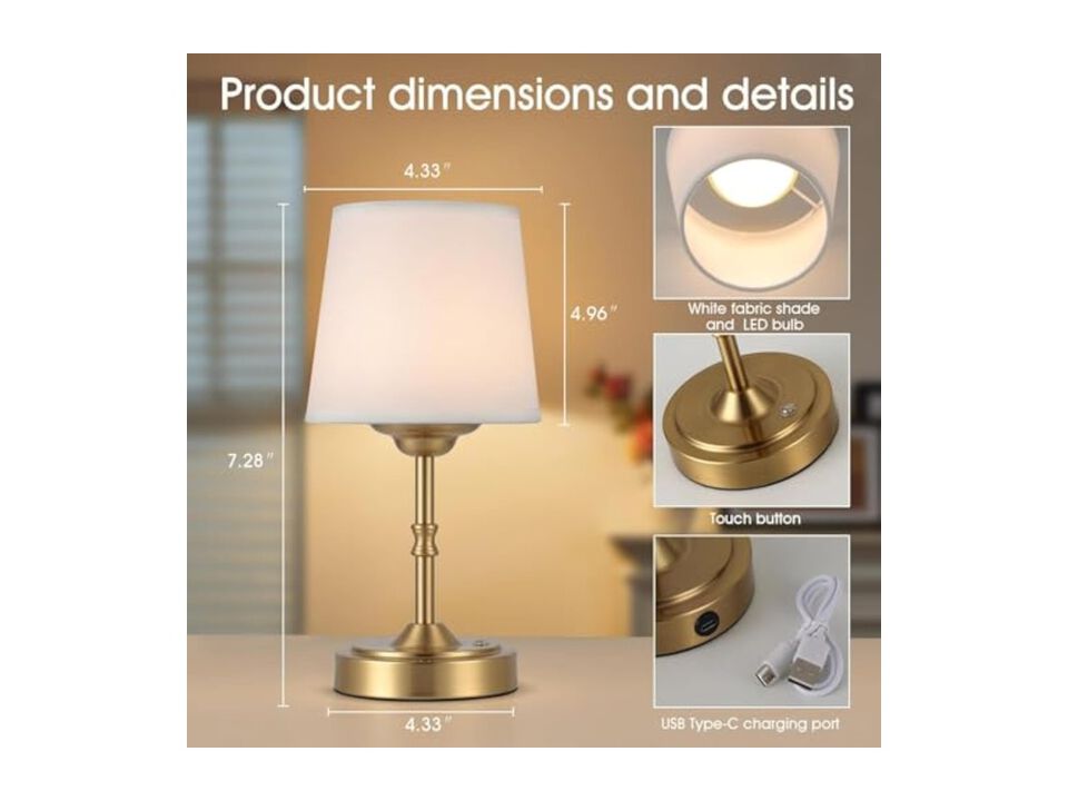 Rechargeable Cordless Dimmable Vintage 2 Pack Desk Lamps For Office Patio Gold