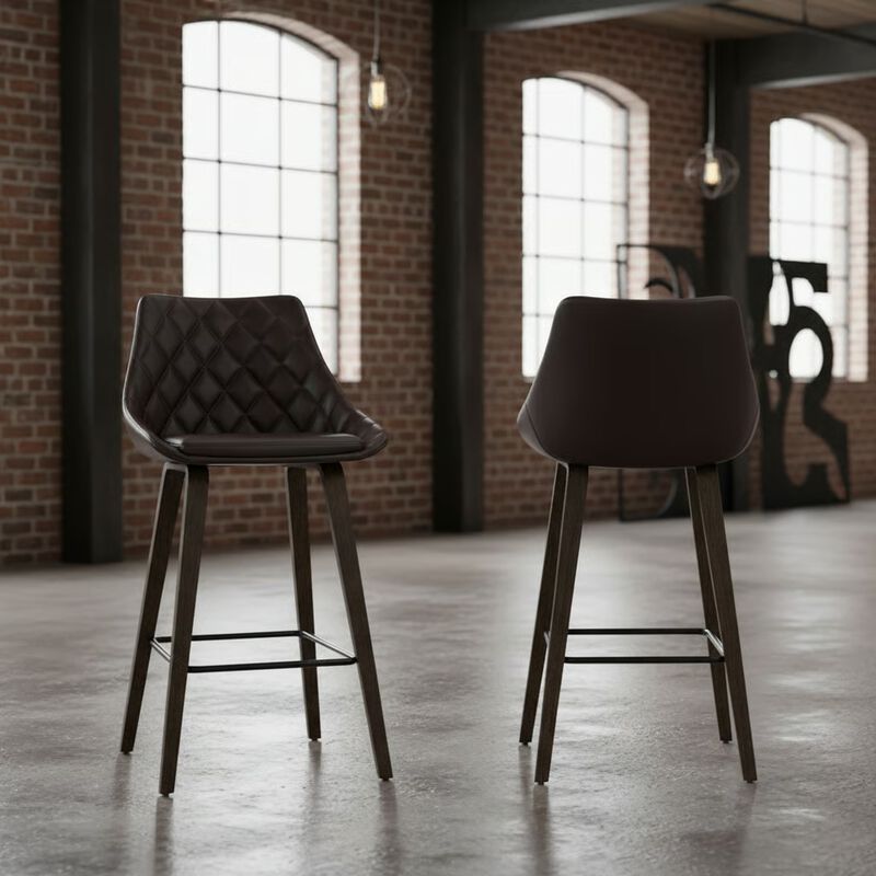 26" Brown Faux Leather Barstool in Walnut Glazed Finish image number 2