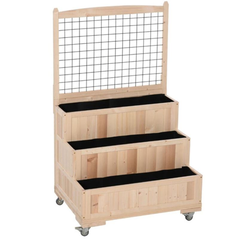 Flower Shelf & Wooden Planter Box Multi-Tier Plant Stand for Indoor & Outdoor Gardening