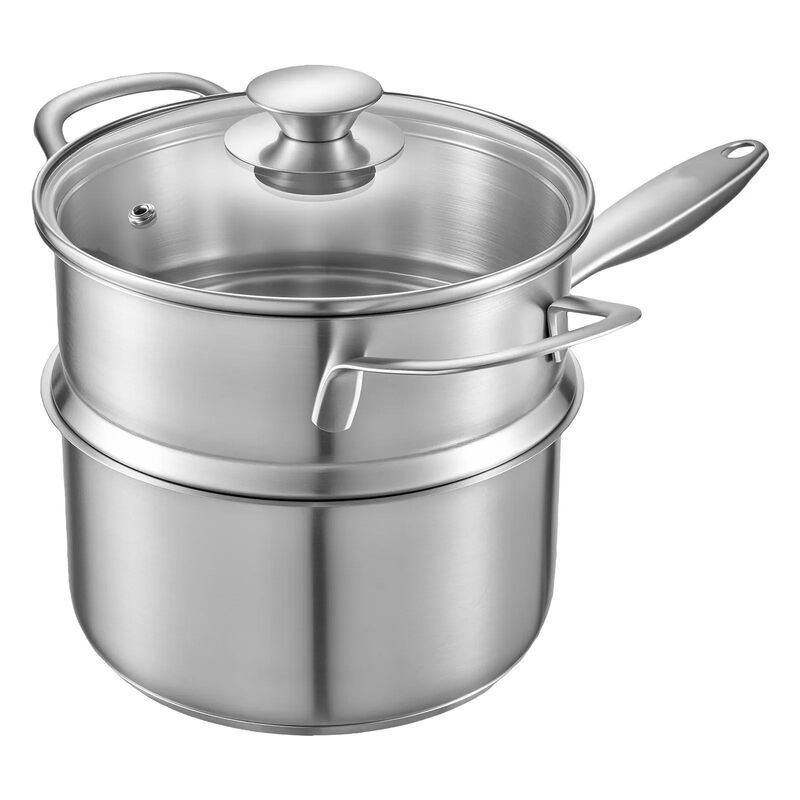 Stainless Steel Saucepan with Steamer & Glass Lid, Nonstick, Oven & Dishwasher Safe image number 0