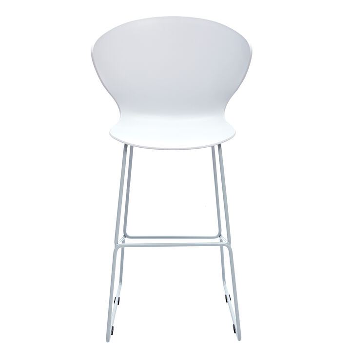 HomeRoots Set of Two 26" White and Silver Heavy Duty Plastic and Metal Low Back Counter Height Bar Chairs