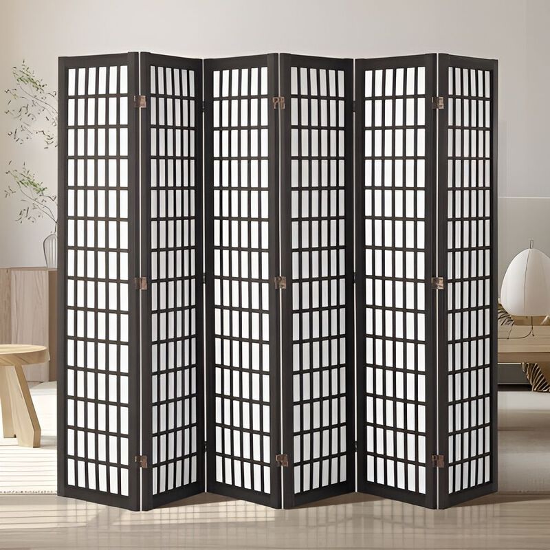 6-Panel Room Divider, Folding Privacy Screen for Home & Office - Black image number 1