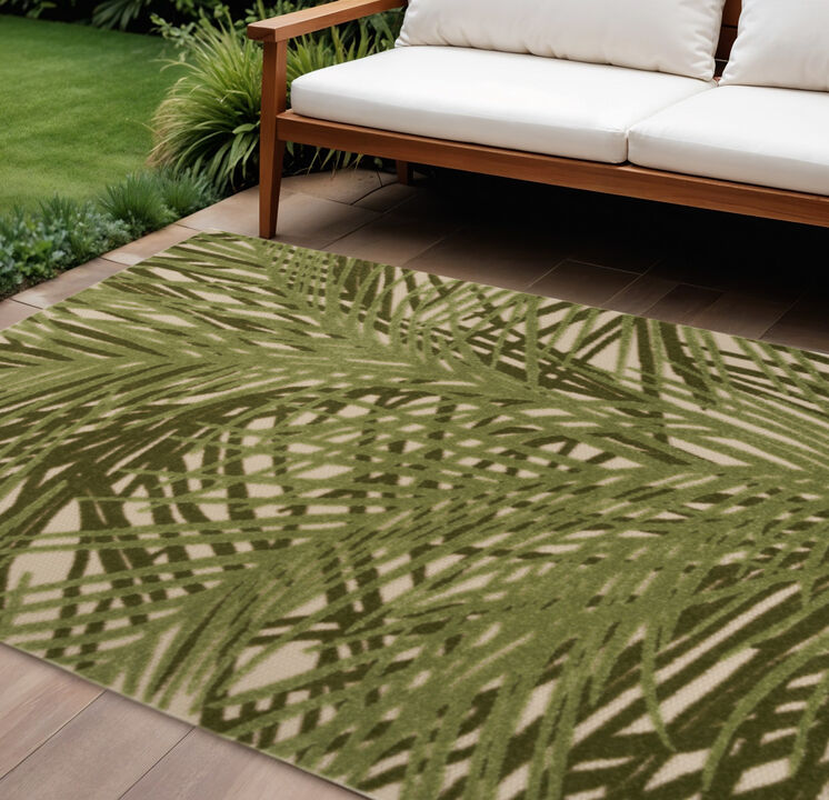 HomeRoots 6' X 9' Ivory And Green Palm Leaf Indoor Outdoor Area Rug