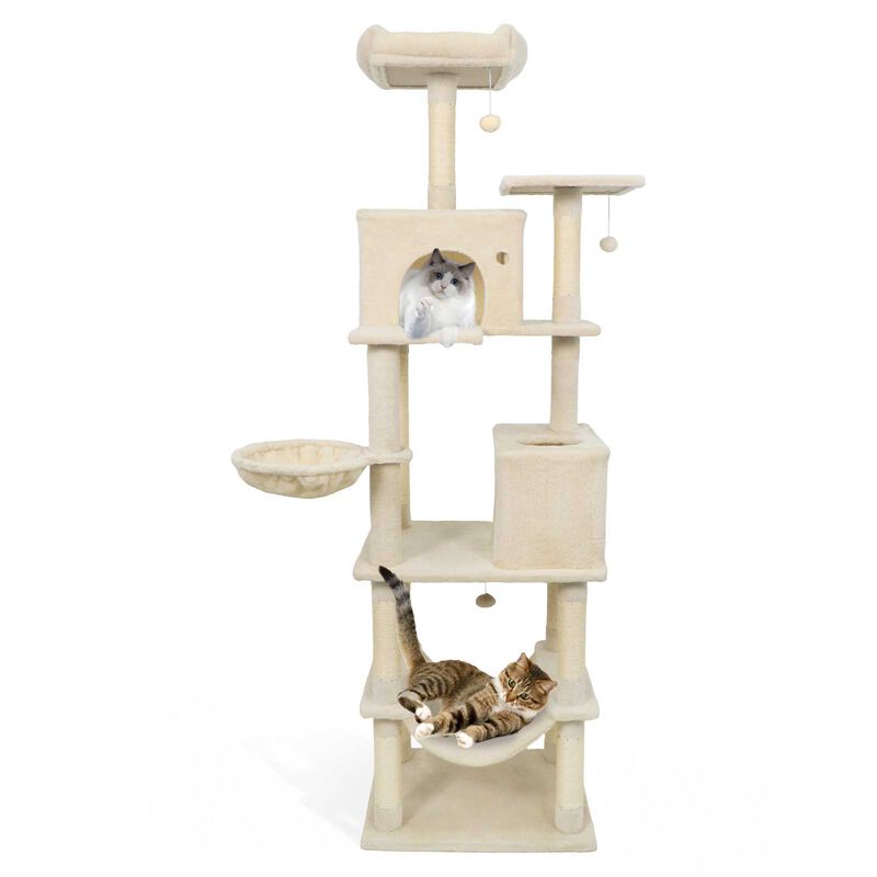 80" Multi-Level Cat Tree Tower with Two Large Condos and Hanging Toys image number 4