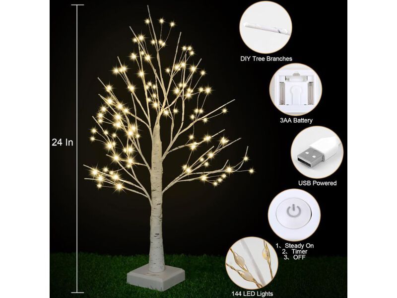 LED Birch Tree Table Lamp with Timer Fairy Light Decorative Lamp Warm White image number 2
