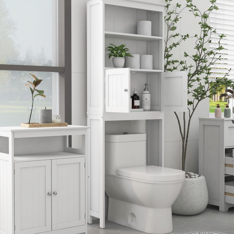 Over-the-Toilet Storage Rack with 2 Doors and Shelves for Bathroom Organization
