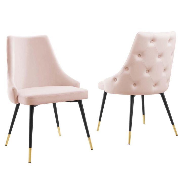 Modway Adorn Tufted Performance Velvet Accent, Dining Side Chair - Set of 2, Pink