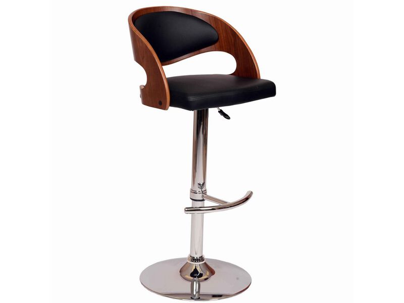 Wooden Open Back Barstool with Adjustable Pedestal Base, Black and Brown