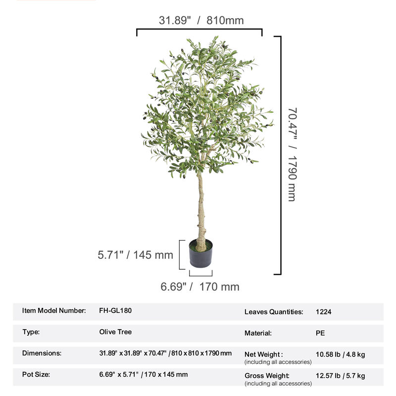 VEVOR 6 FT Artificial Olive Tree Green Natural Tall Faux Lifelike Fake Plant image number 6
