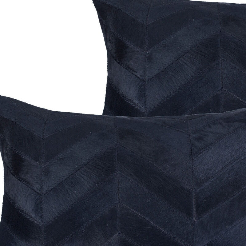 HomeRoots Set of Two 12" X 20" Black Lumbar Chevron Cowhide Throw Pillows image number 4