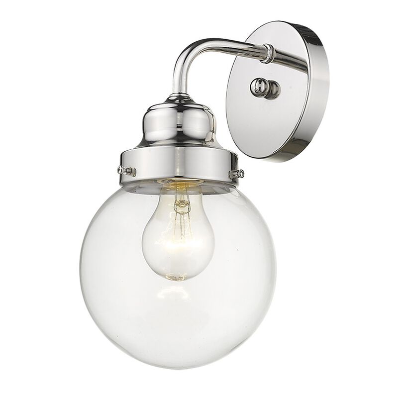 Hivvago One Light Silver Wall Sconce with Round Glass Shade