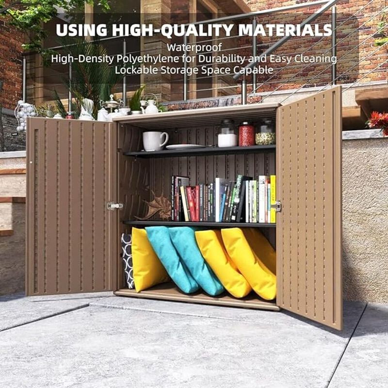 Storage Cabinet Waterproof with 1 Shelf, 60-Gallon Indoor & Outdoor Resin Deck Box