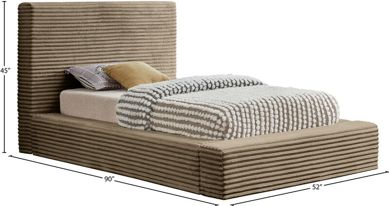 Meridian Furniture Dexter Taupe Corduroy Fabric Twin Bed
