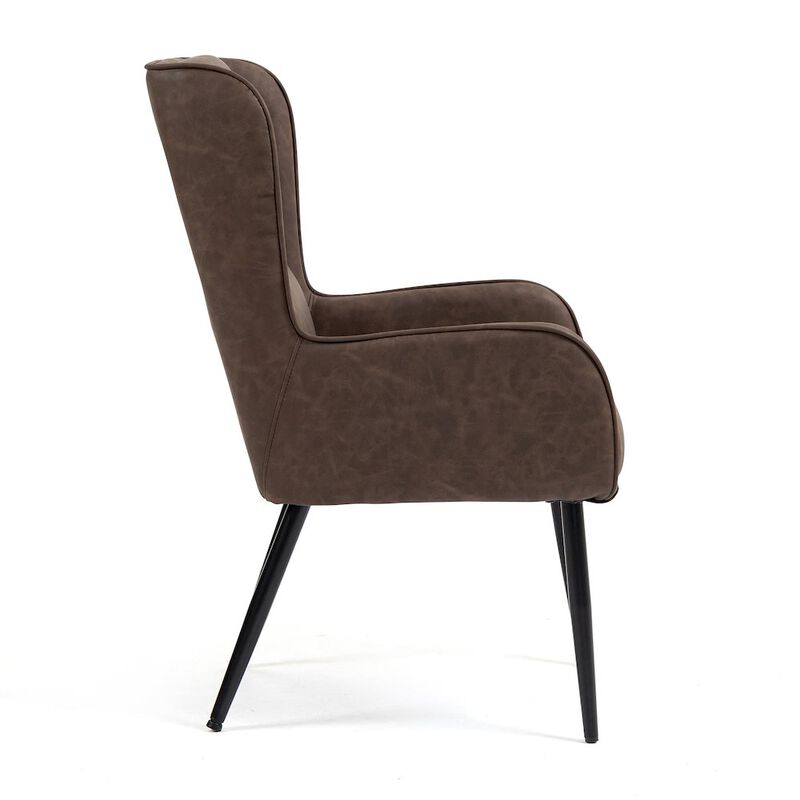 Glamour Home Benning Brown Vintage Faux Leather Accent Chair with Black Iron Legs