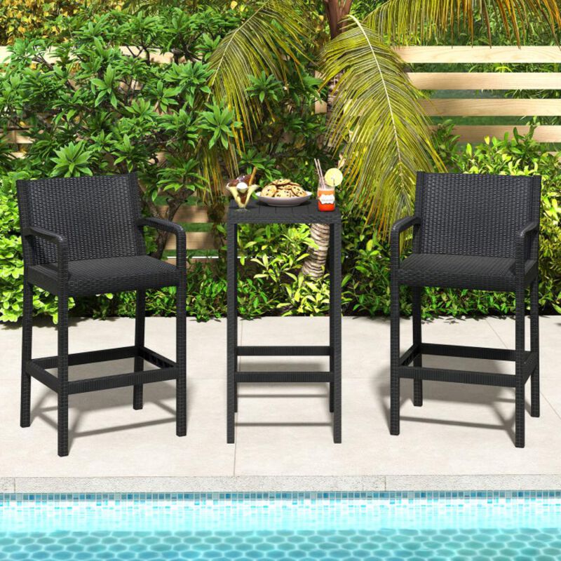 Hivvago 3 Pieces Patio Bar Set with 2 Stools and 1 Bar Table image number 2