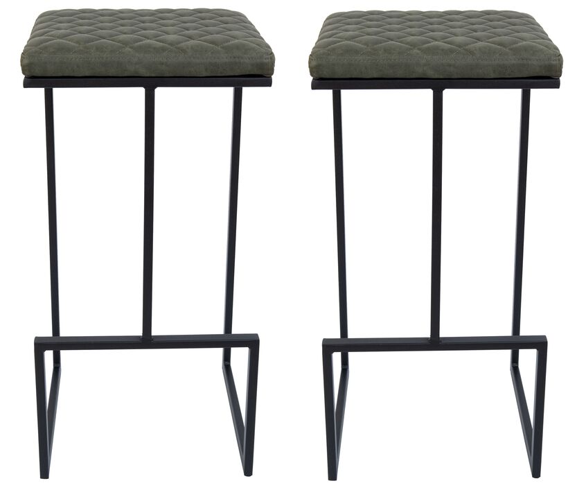 LeisureMod Quincy Quilted Stitched Leather Bar Stools – Set of 2, Modern and Comfortable Seating