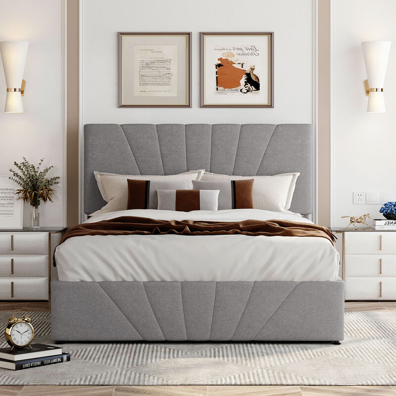 Merax Upholstered Platform bed with a Hydraulic Storage System